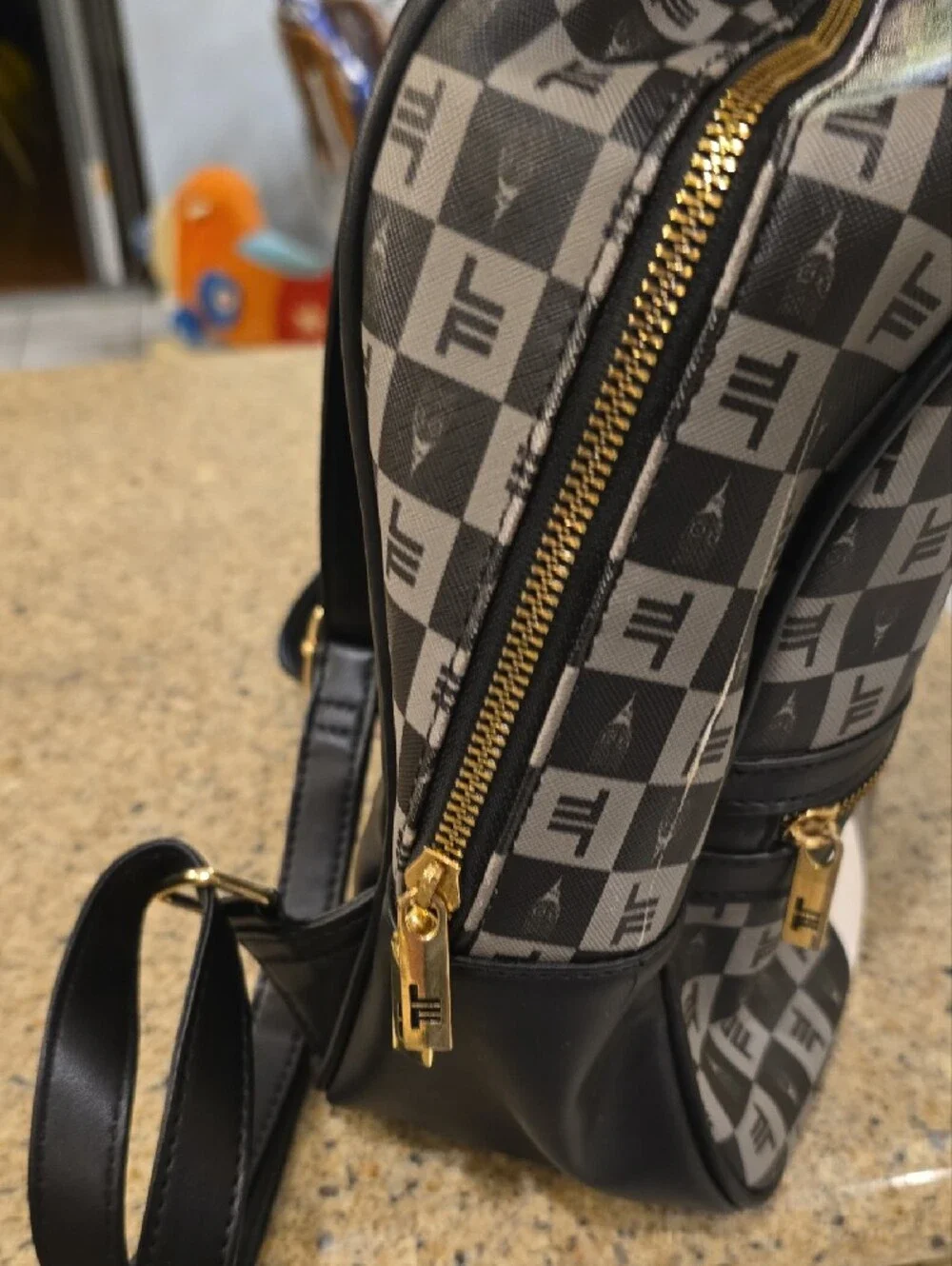 London Fog Black and Gray Logo-Print Men's Backpack